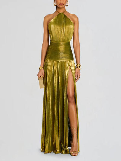 Bianca™ | Abito maxi metallizzato peridoto