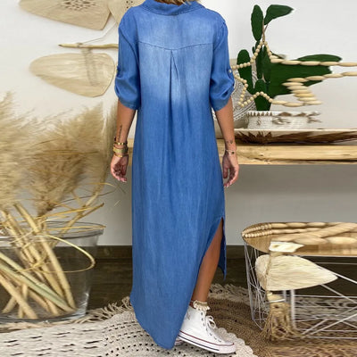 Carlotta | Abito lungo effetto jeans con spacco laterale