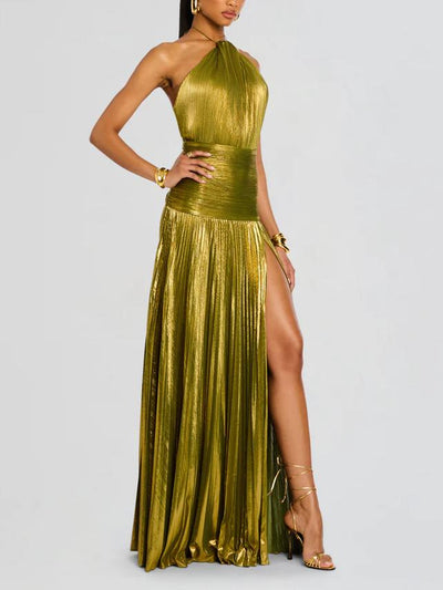 Bianca™ | Abito maxi metallizzato peridoto