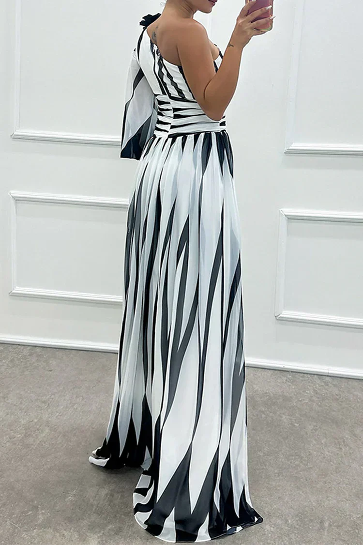 Shiloh - Abito lungo elegante a righe con spalla unica