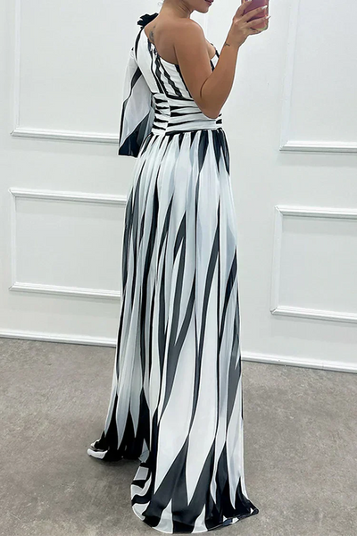 Shiloh - Abito lungo elegante a righe con spalla unica