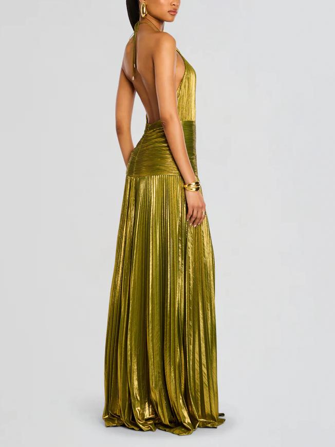 Bianca™ | Abito maxi metallizzato peridoto