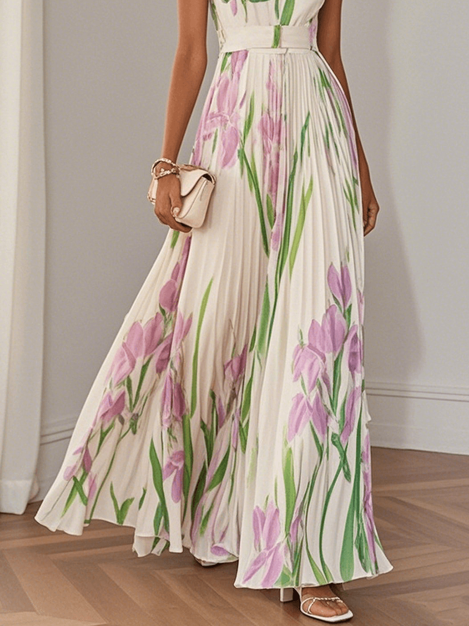 Francesca™ | Abito maxi in chiffon plissé