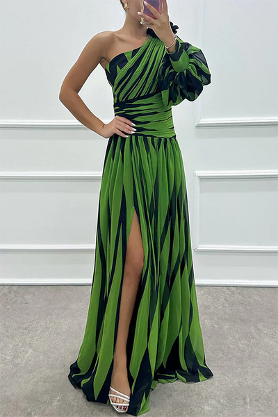 Shiloh - Abito lungo elegante a righe con spalla unica
