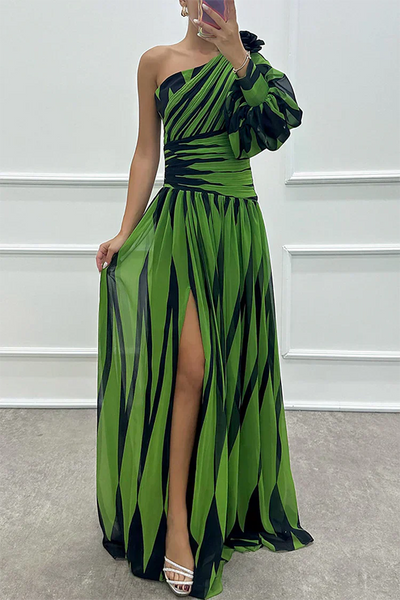 Shiloh - Abito lungo elegante a righe con spalla unica