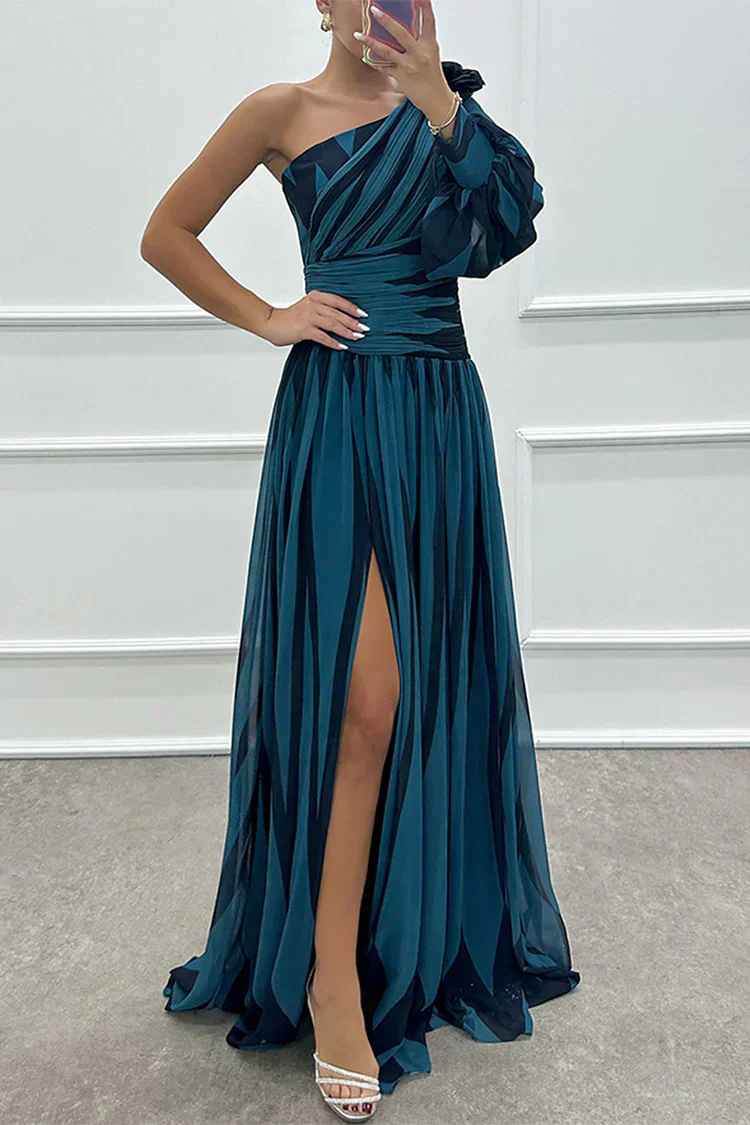 Shiloh - Abito lungo elegante a righe con spalla unica