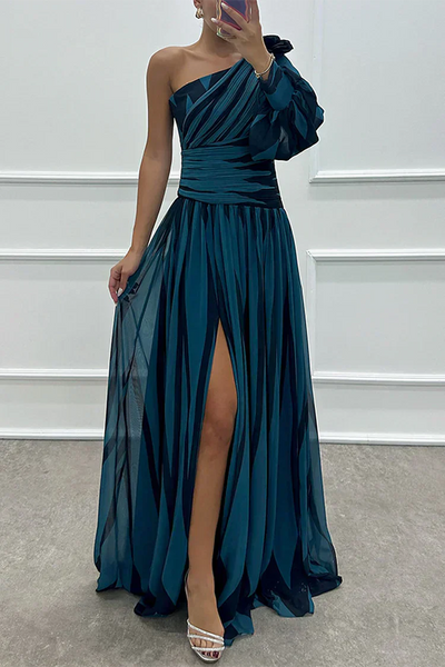 Shiloh - Abito lungo elegante a righe con spalla unica