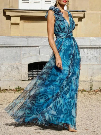 Léna™ | Long Peacock Blue Dress