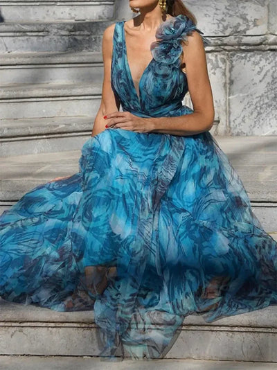 Léna™ | Long Peacock Blue Dress