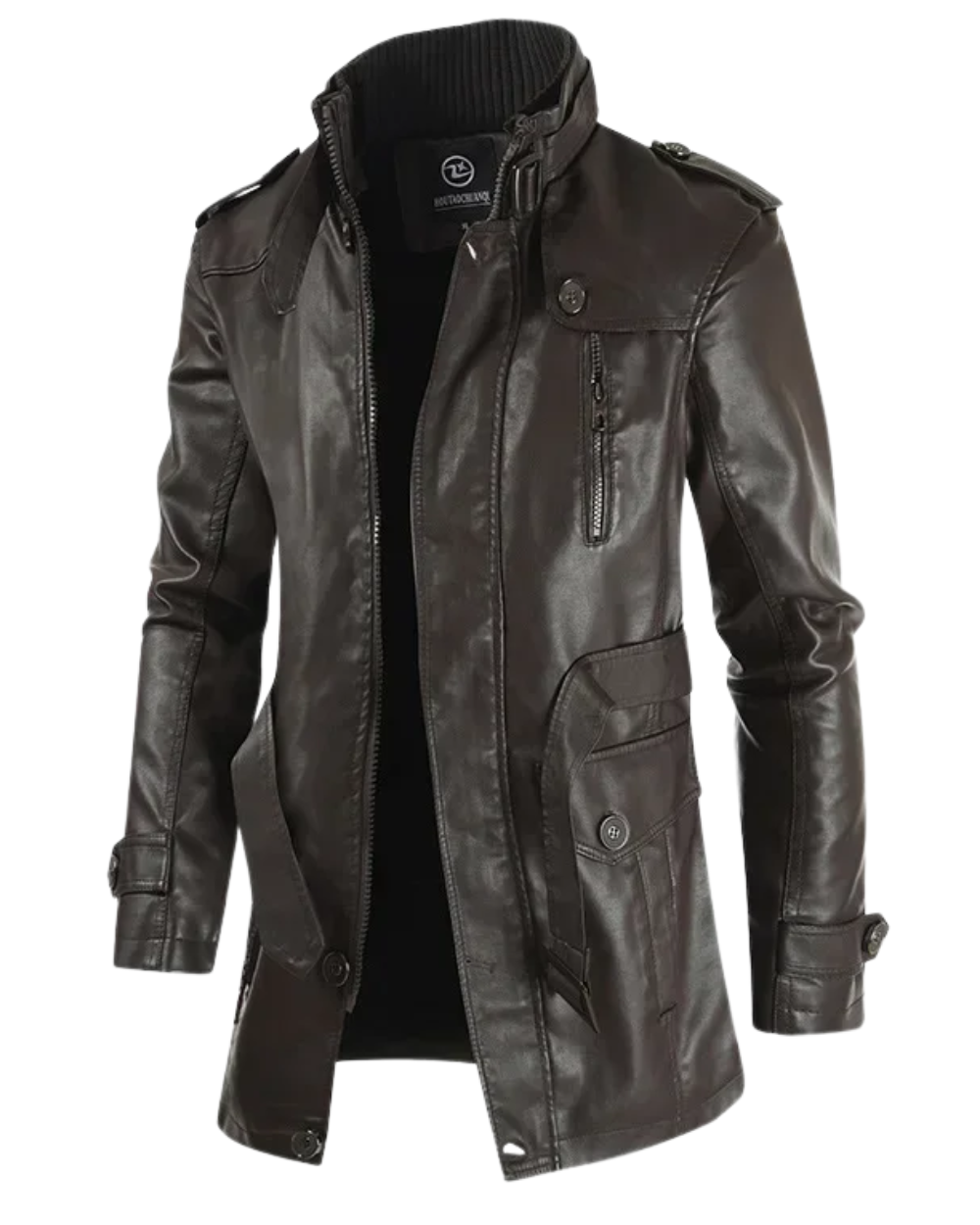 Giacca lunga in pelle da biker elegante