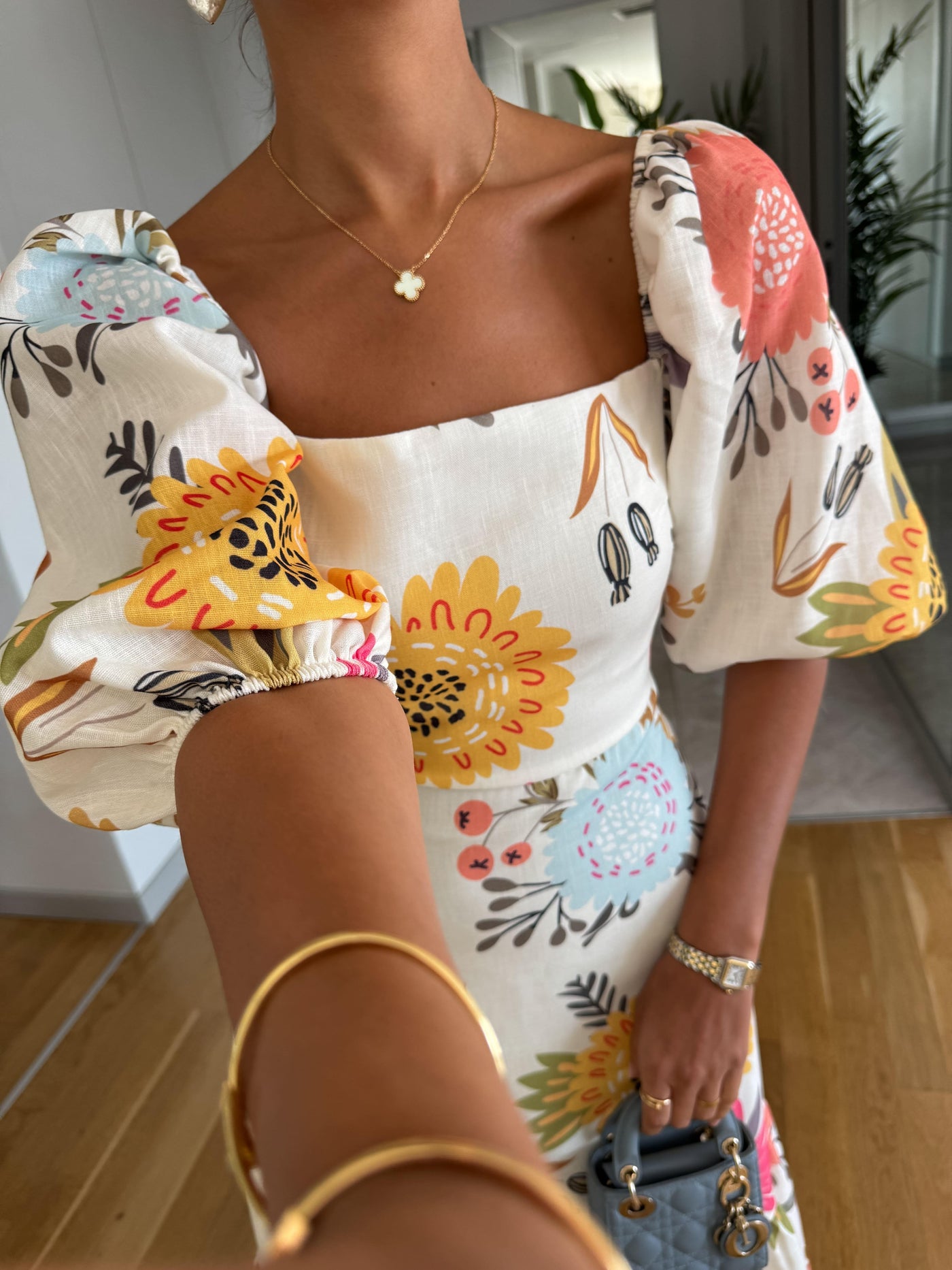 Elisa™ | Abito midi floreale con scollo quadrato