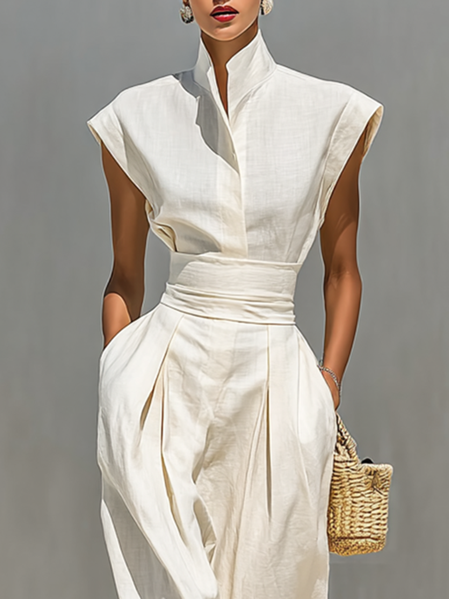 Abito Maxi in Cotone Puro con Collo a Revers e Maniche a Cappuccio