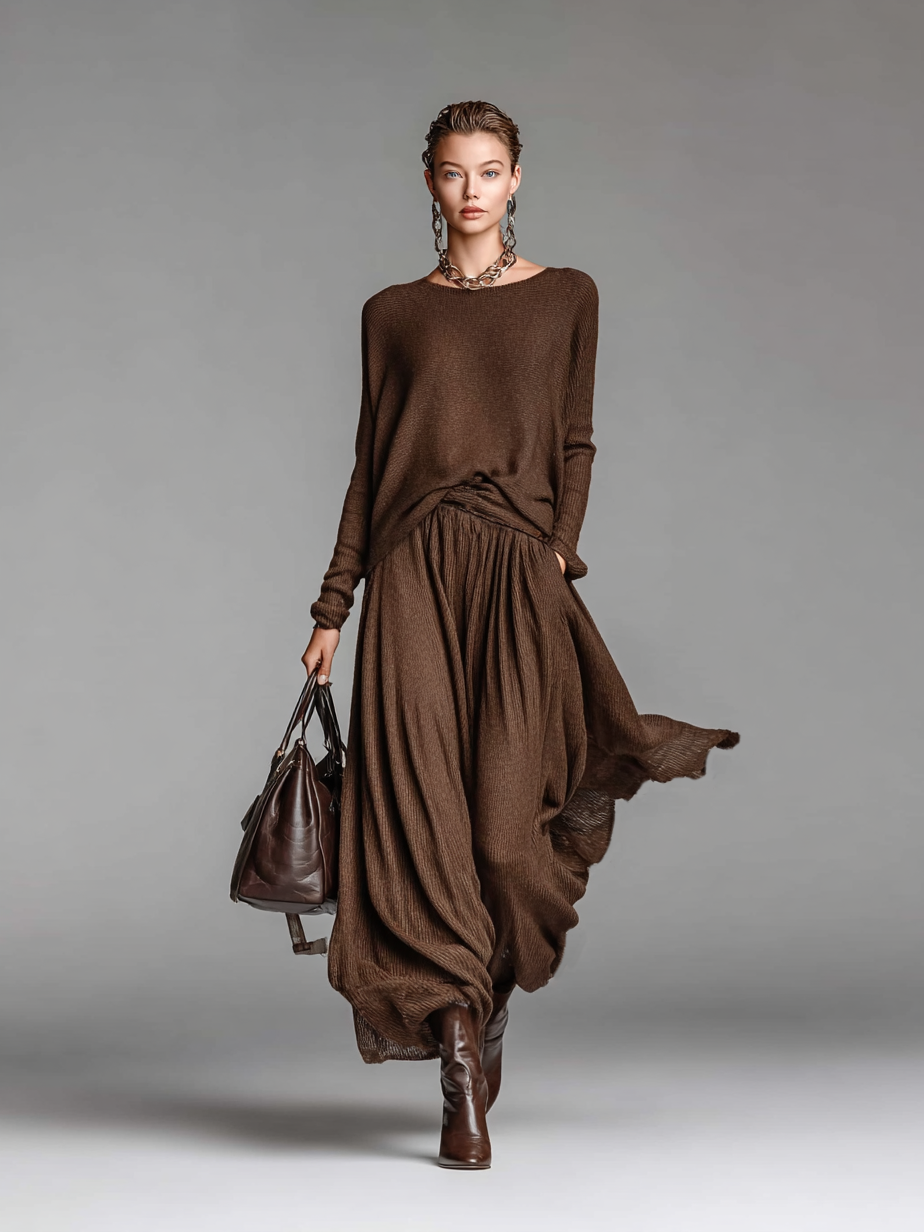 Set Gonna e Maglione Girocollo in Maglia