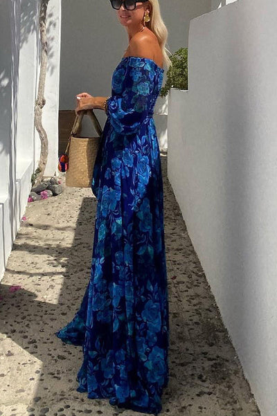 Francesca - Vestito lungo floreale con spalle scoperte