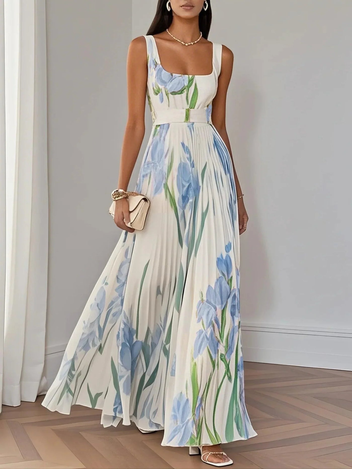 Francesca™ | Abito maxi in chiffon plissé