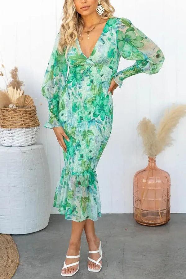 Melissa - Midi Dress with Floral Ruffles