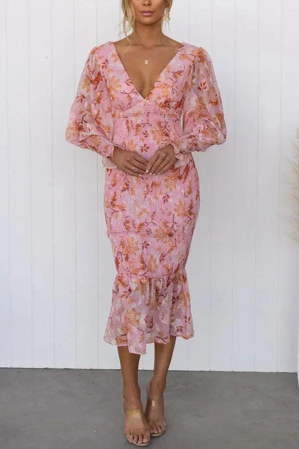 Melissa - Midi Dress with Floral Ruffles