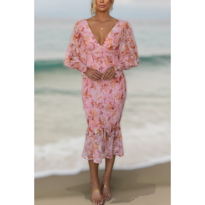Melissa - Midi Dress with Floral Ruffles