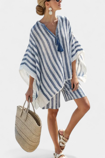 Nora | Set a righe con blusa oversize e pantaloncini