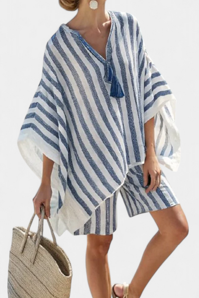 Nora | Set a righe con blusa oversize e pantaloncini