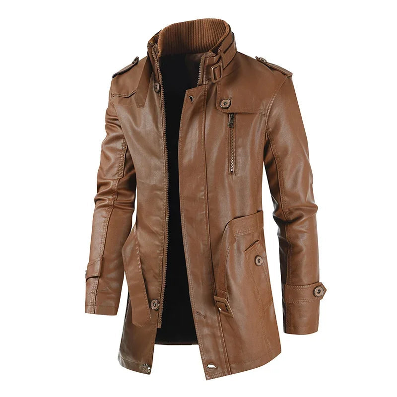 Giacca lunga in pelle da biker elegante