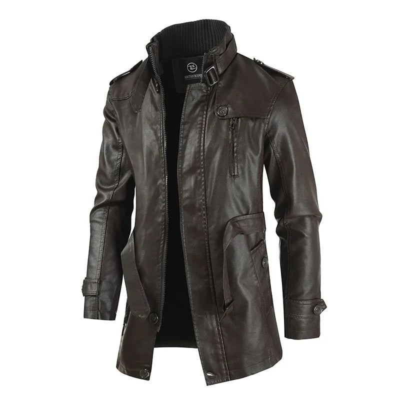 Giacca lunga in pelle da biker elegante