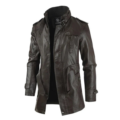 Giacca lunga in pelle da biker elegante