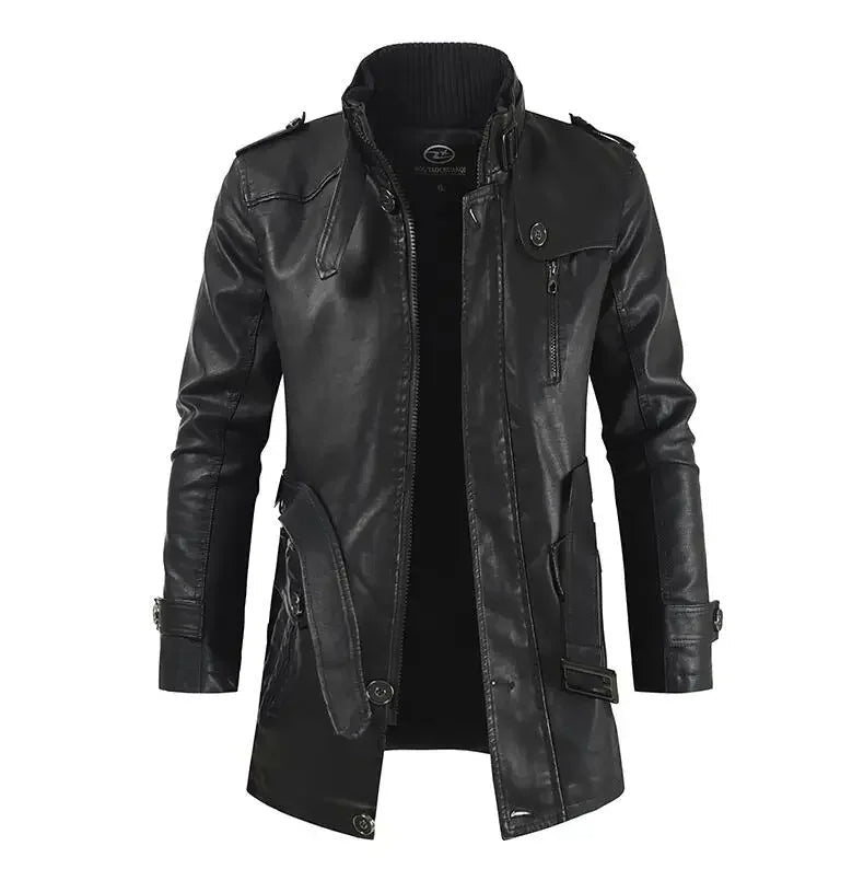 Giacca lunga in pelle da biker elegante