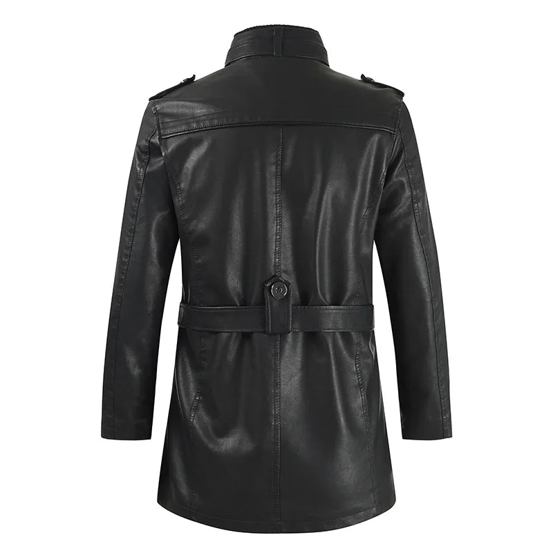 Giacca lunga in pelle da biker elegante