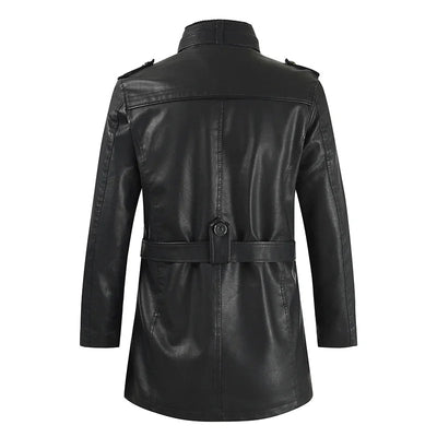 Giacca lunga in pelle da biker elegante