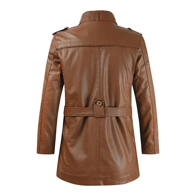 Giacca lunga in pelle da biker elegante