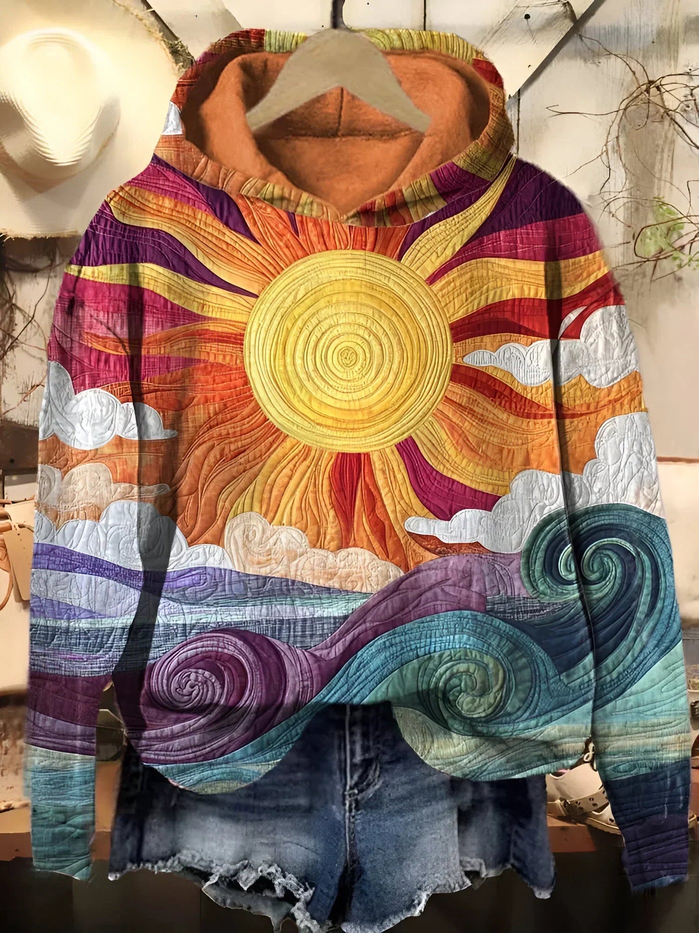 Indy | Felpa vintage con cappuccio a raggi di sole